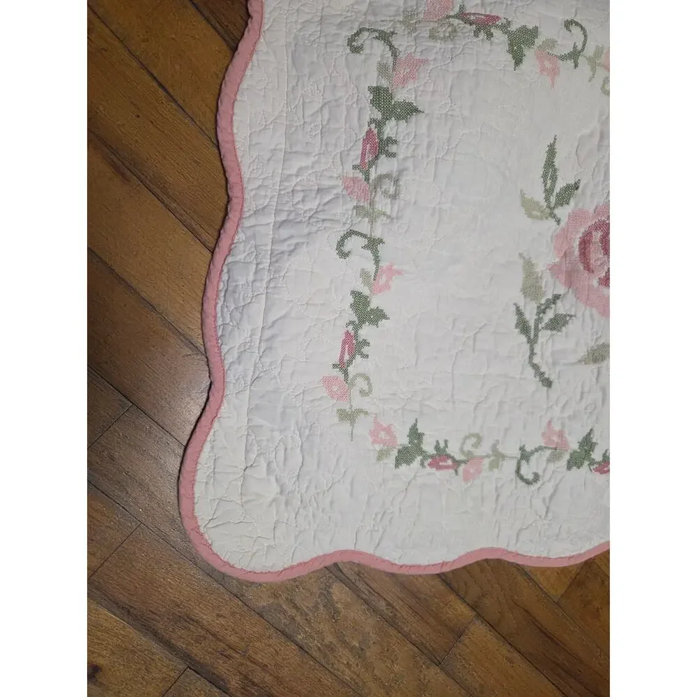 Lot 2 Vtg Pillow Cases Country Living Sewn Pink ROSES Floral Cottage Core